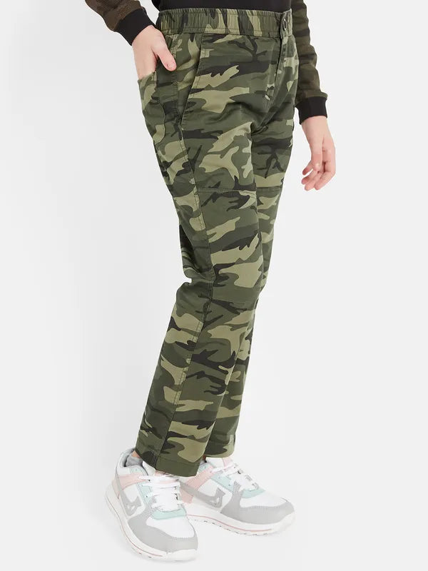 Octave Boys Camouglage Printed Cotton Mid Rise Track Pants