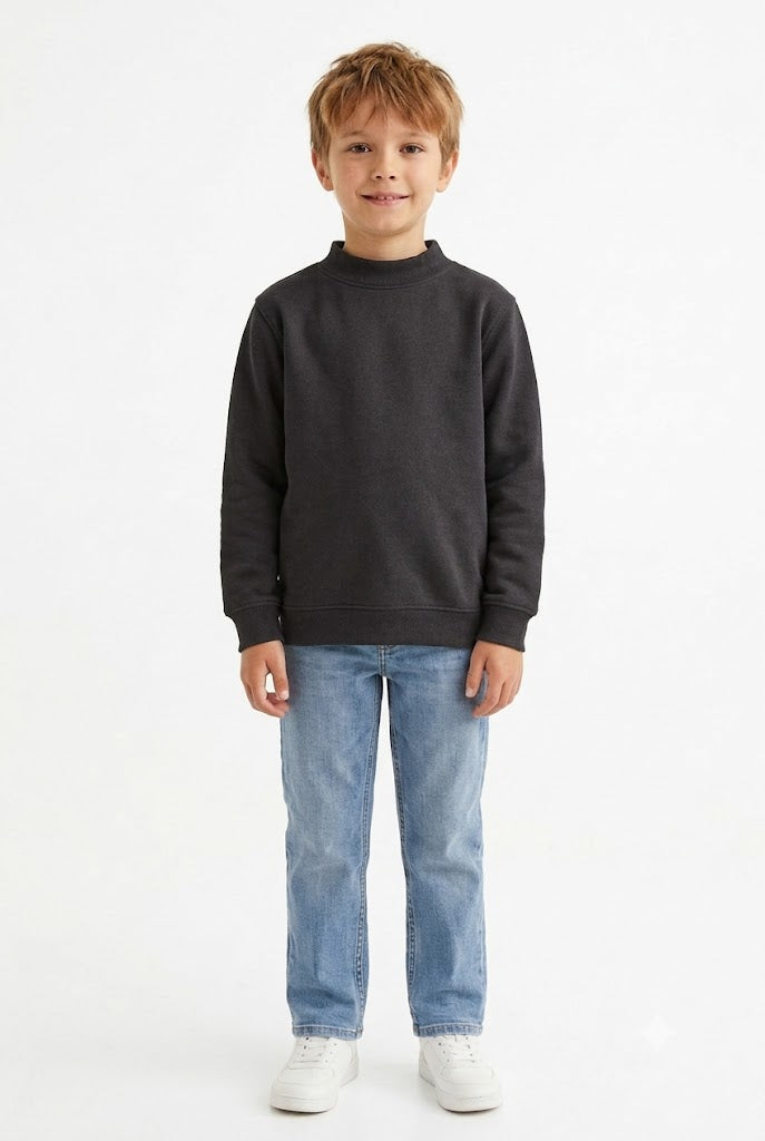 Junior Boys’ Ultra Warm Lightweight Knitted Mock Neck Sweatshirt – Black