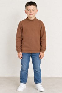 Junior Boys’ Ultra Warm Lightweight Knitted Mock Neck Sweatshirt – Brown