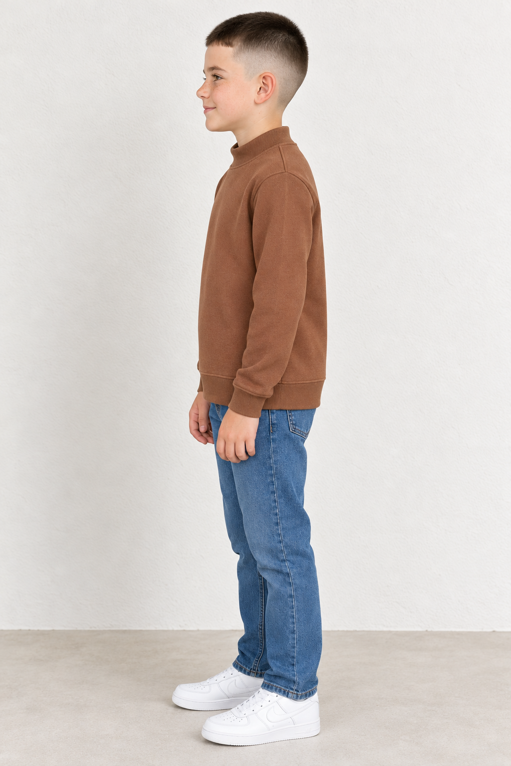 Junior Boys’ Ultra Warm Lightweight Knitted Mock Neck Sweatshirt – Brown