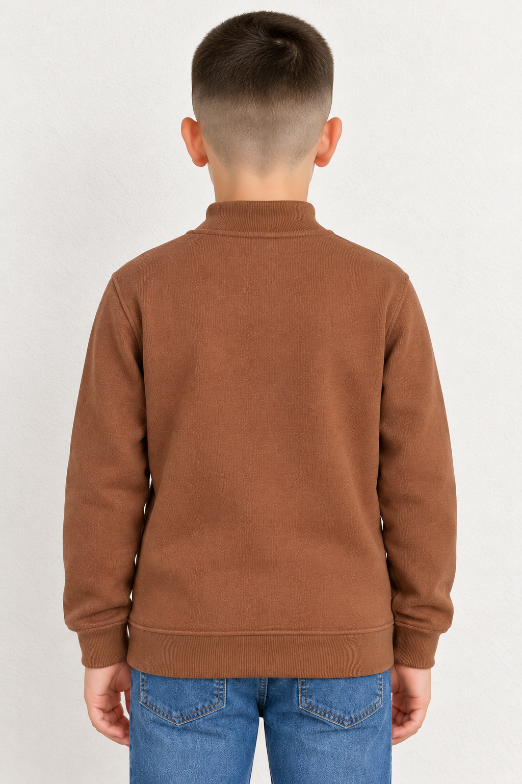 Junior Boys’ Ultra Warm Lightweight Knitted Mock Neck Sweatshirt – Brown