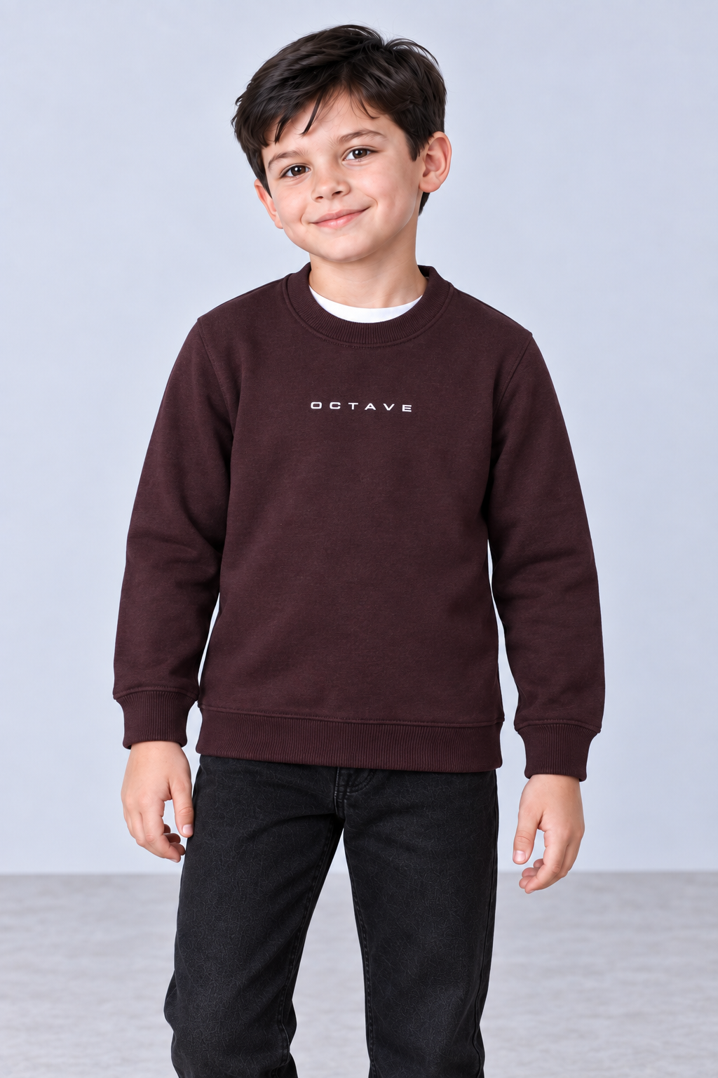 Junior Boys Core Wine Cotton Brushed Fleece Sweatshirt – Regular Fit