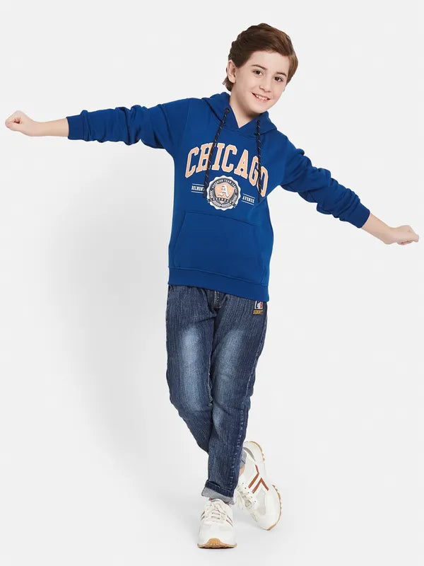 Octave Boys Typography Printed Hooded Fleece Sweatshirt