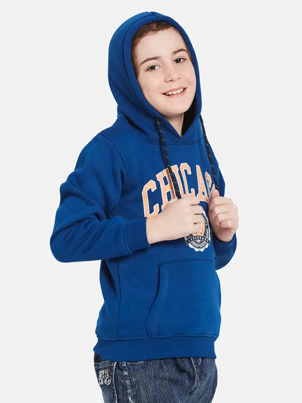 Octave Boys Typography Printed Hooded Fleece Sweatshirt