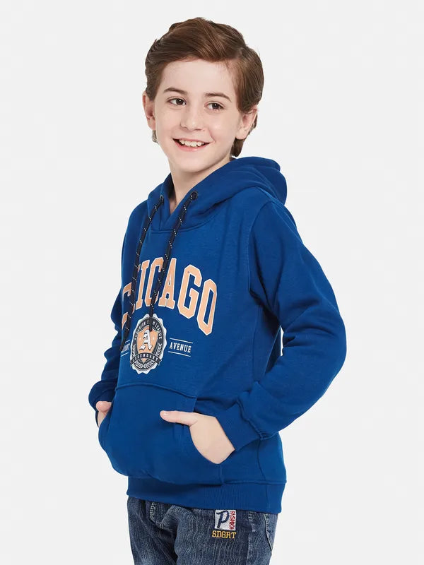 Octave Boys Typography Printed Hooded Fleece Sweatshirt