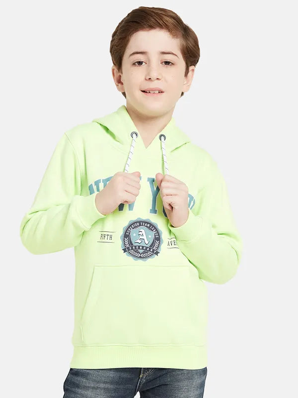 Octave Boys Green Printed Hooded Sweatshirt