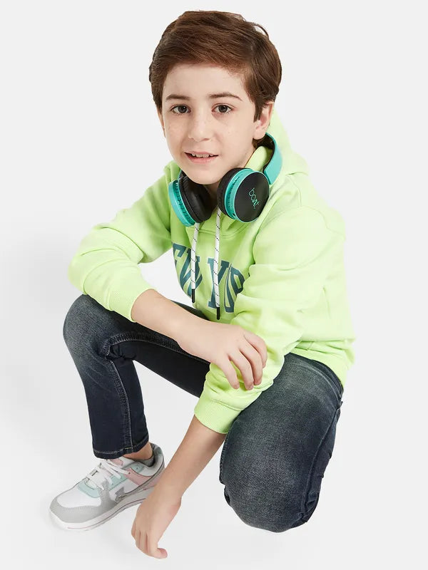 Octave Boys Green Printed Hooded Sweatshirt