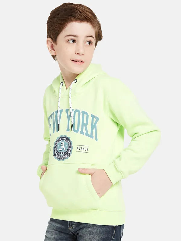 Octave Boys Green Printed Hooded Sweatshirt