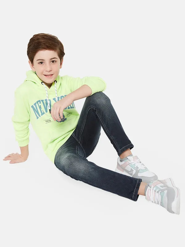 Octave Boys Green Printed Hooded Sweatshirt