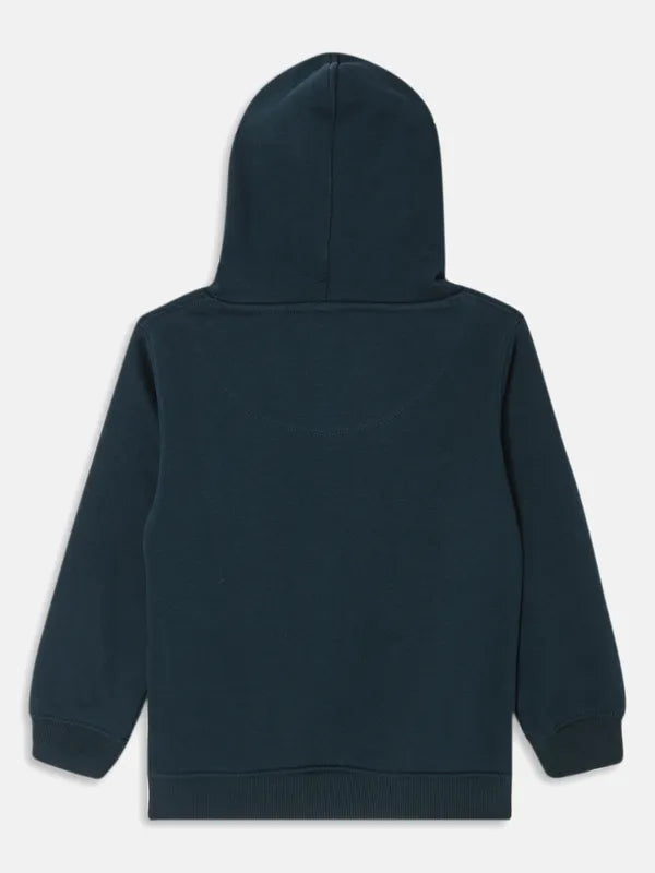 Octave Boys Teal Green Printed Hooded Sweatshirt
