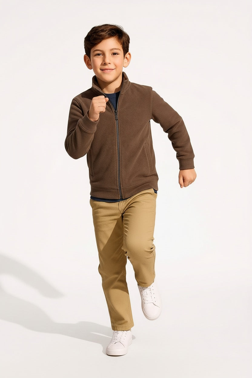 Boys Solid Mandarin Neck Sweatshirt