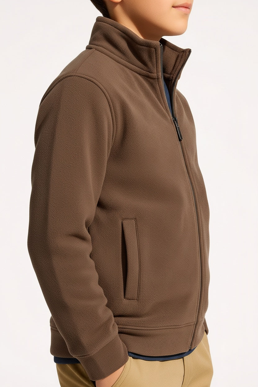 Boys Solid Mandarin Neck Sweatshirt