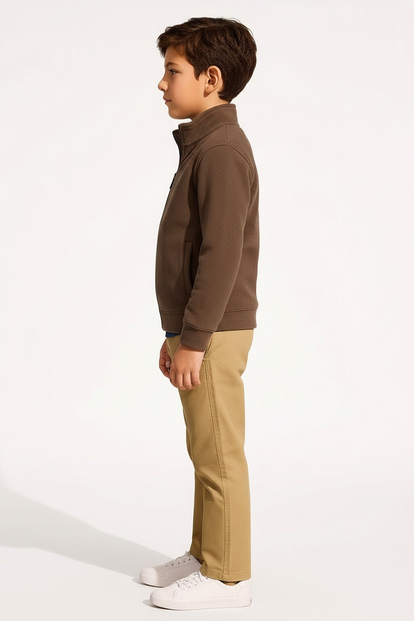 Boys Solid Mandarin Neck Sweatshirt