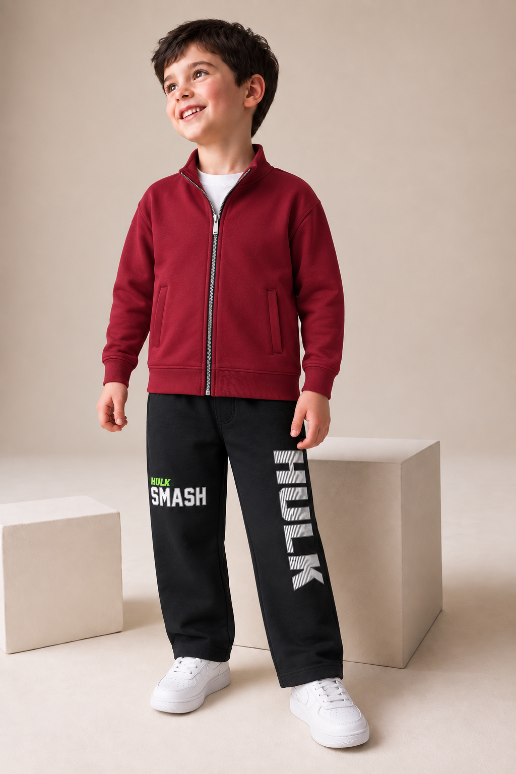 Junior Boys Merlot Melange German Velvet Full-Zip Sweatshirt – Regular Fit