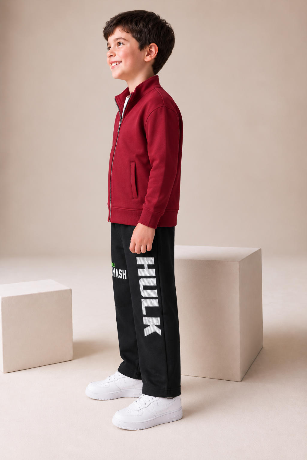 Junior Boys Merlot Melange German Velvet Full-Zip Sweatshirt – Regular Fit