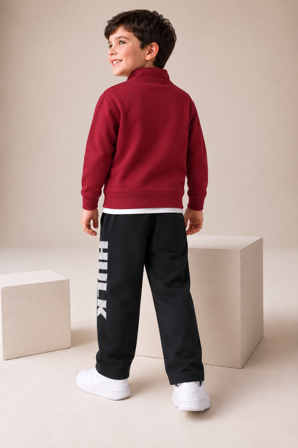 Junior Boys Merlot Melange German Velvet Full-Zip Sweatshirt – Regular Fit