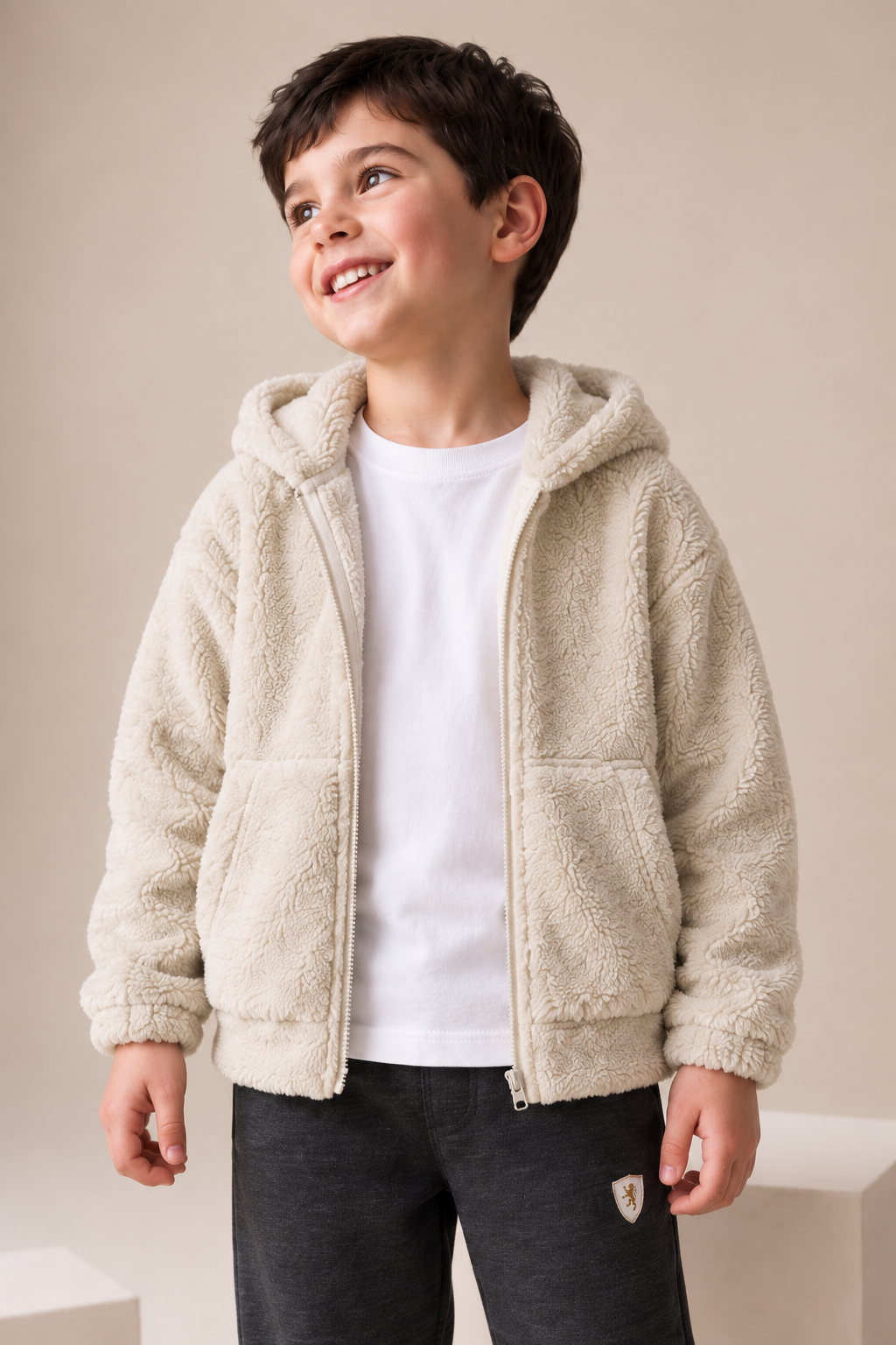 Junior Boys Arona Double-Sided Coral Fur Hooded Sweatshirt – Regular Fit