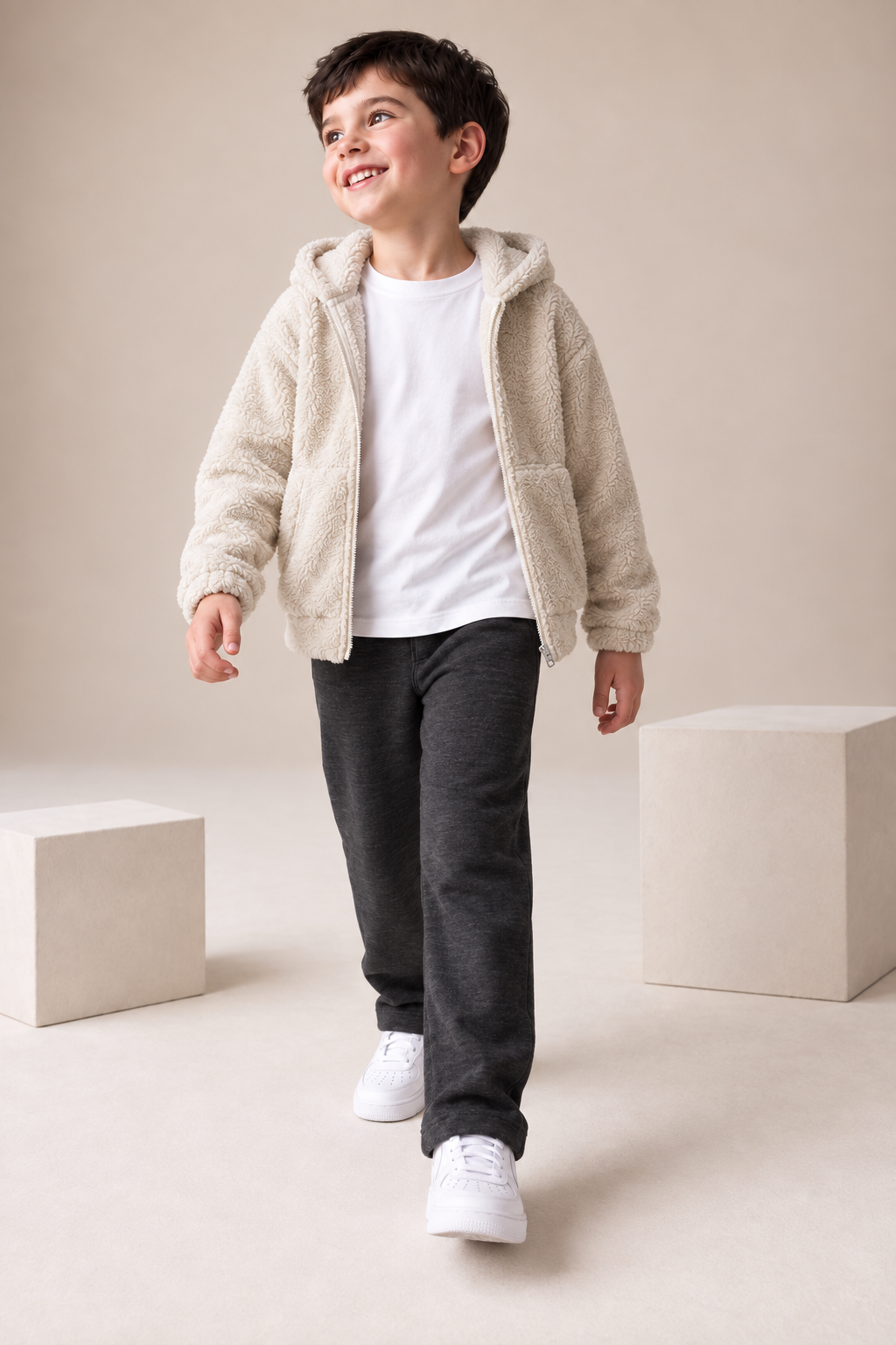 Junior Boys Arona Double-Sided Coral Fur Hooded Sweatshirt – Regular Fit