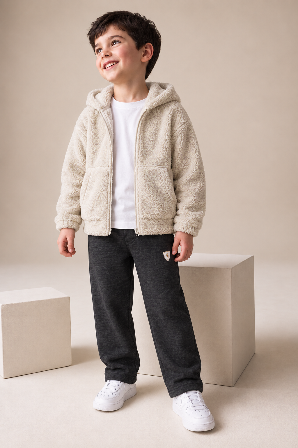 Junior Boys Arona Double-Sided Coral Fur Hooded Sweatshirt – Regular Fit