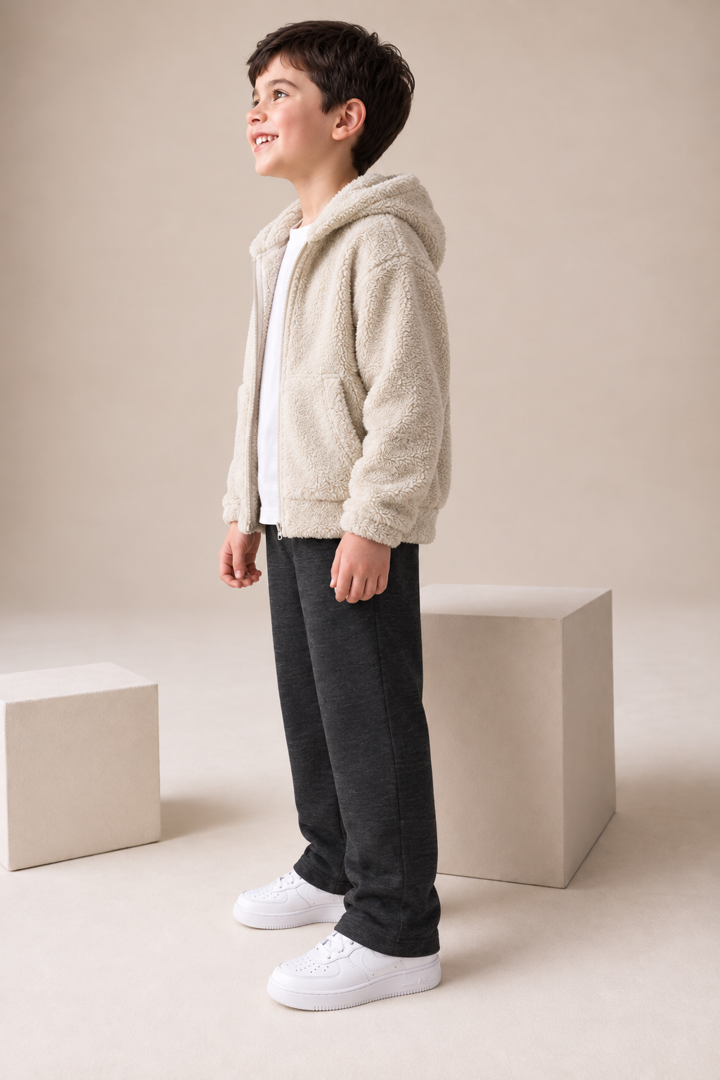 Junior Boys Arona Double-Sided Coral Fur Hooded Sweatshirt – Regular Fit