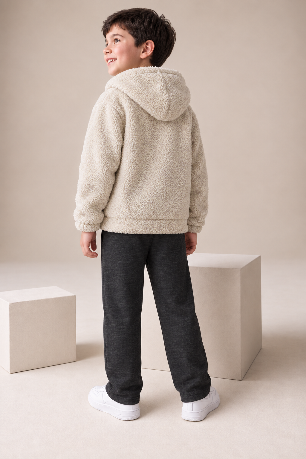 Junior Boys Arona Double-Sided Coral Fur Hooded Sweatshirt – Regular Fit