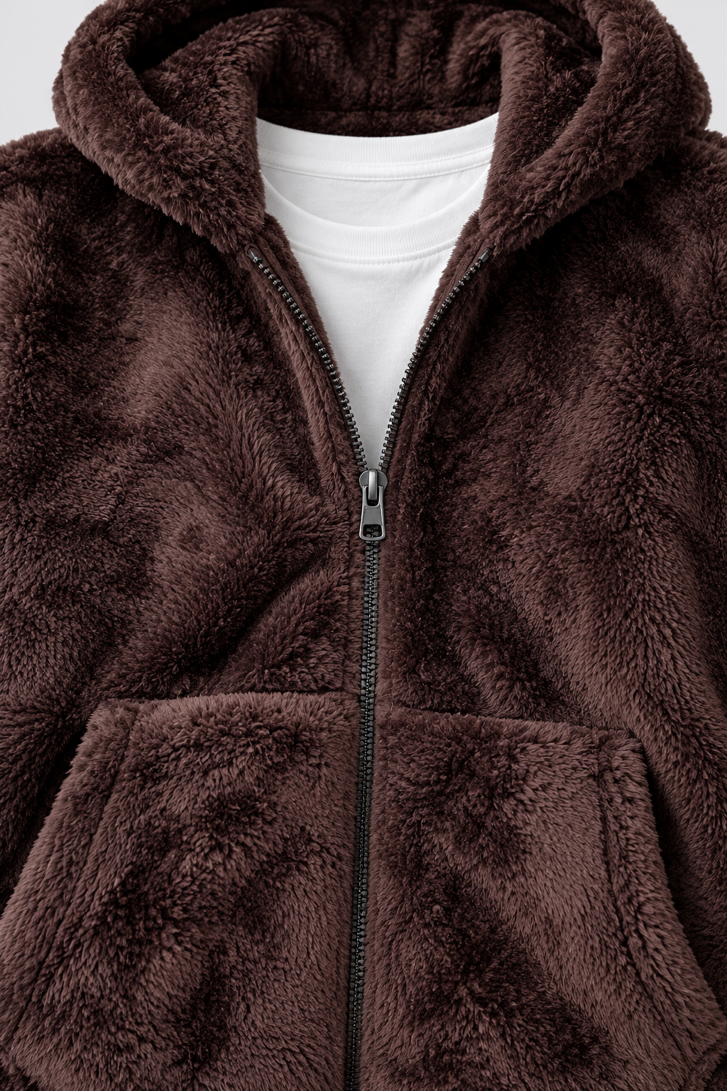 Junior Boys Espresso Double-Sided Coral Fur Hooded Sweatshirt – Regular Fit
