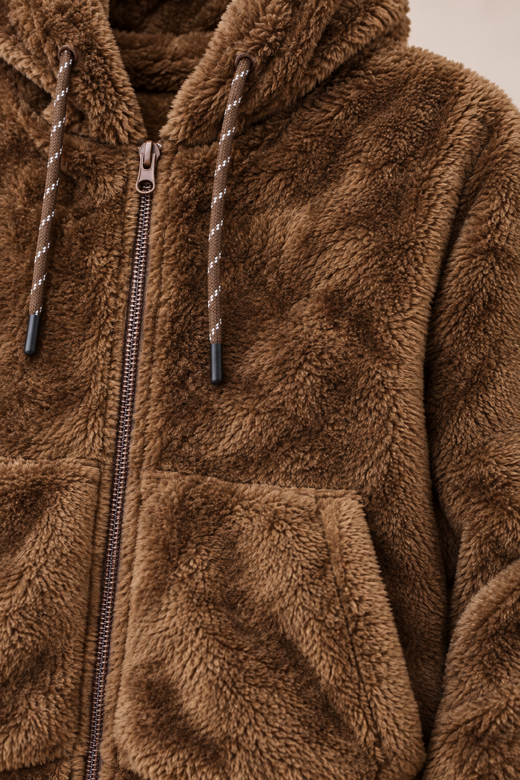 Junior Boys Tan Double-Sided Coral Fur Hooded Sweatshirt – Regular Fit
