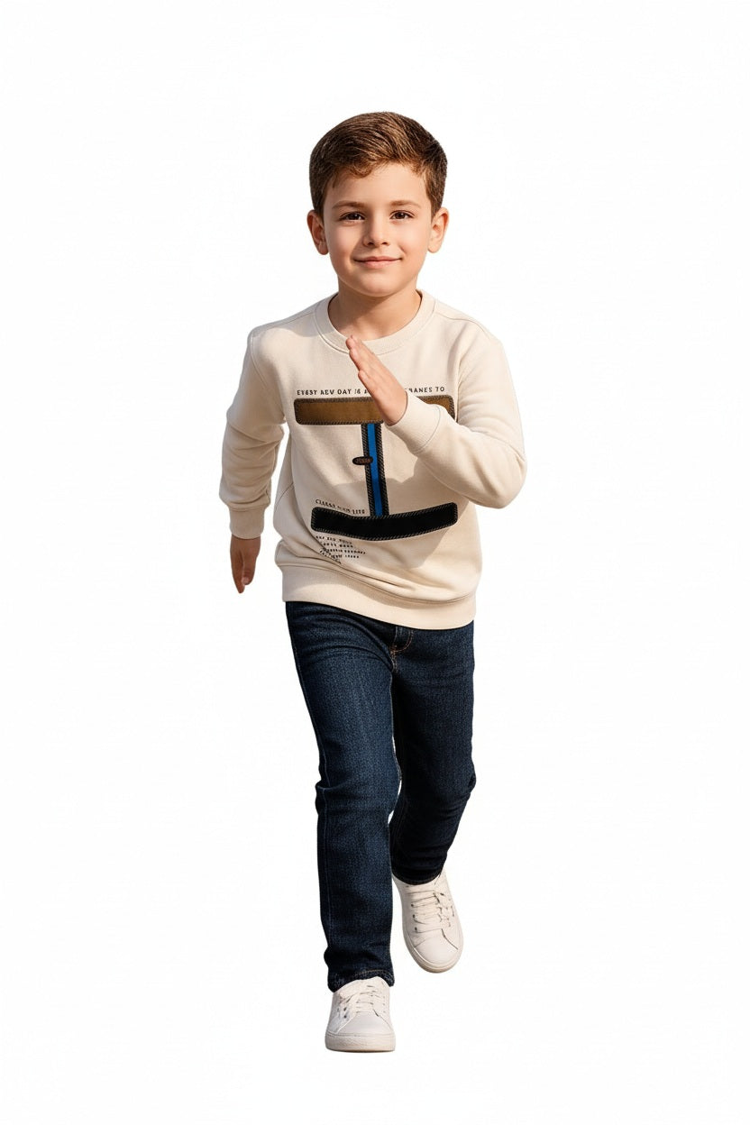 Boys Round Neck Graphic Print  Sweatshirt