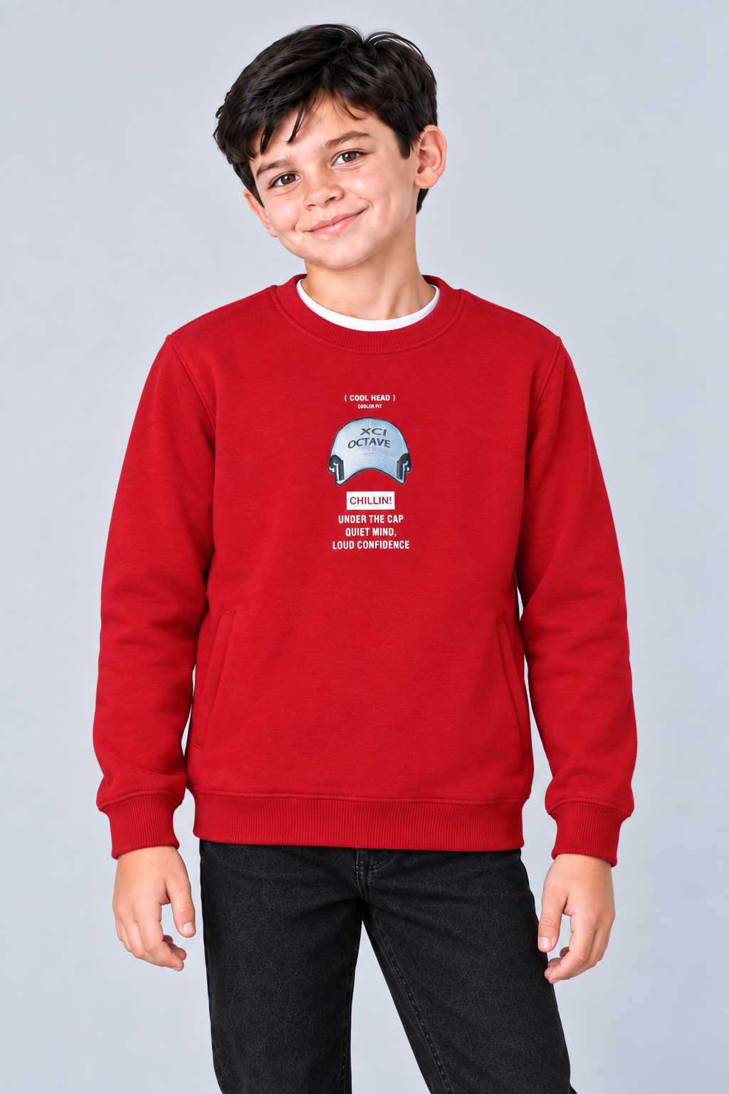Junior Boys Brick Cotton Brushed Fleece Graphic Sweatshirt – Regular Fit