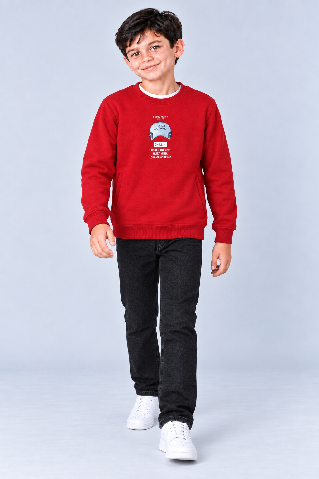 Junior Boys Brick Cotton Brushed Fleece Graphic Sweatshirt – Regular Fit