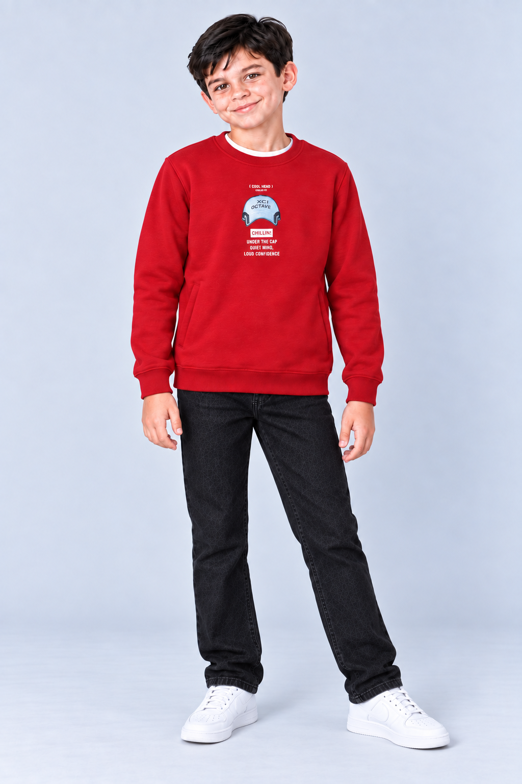 Junior Boys Brick Cotton Brushed Fleece Graphic Sweatshirt – Regular Fit