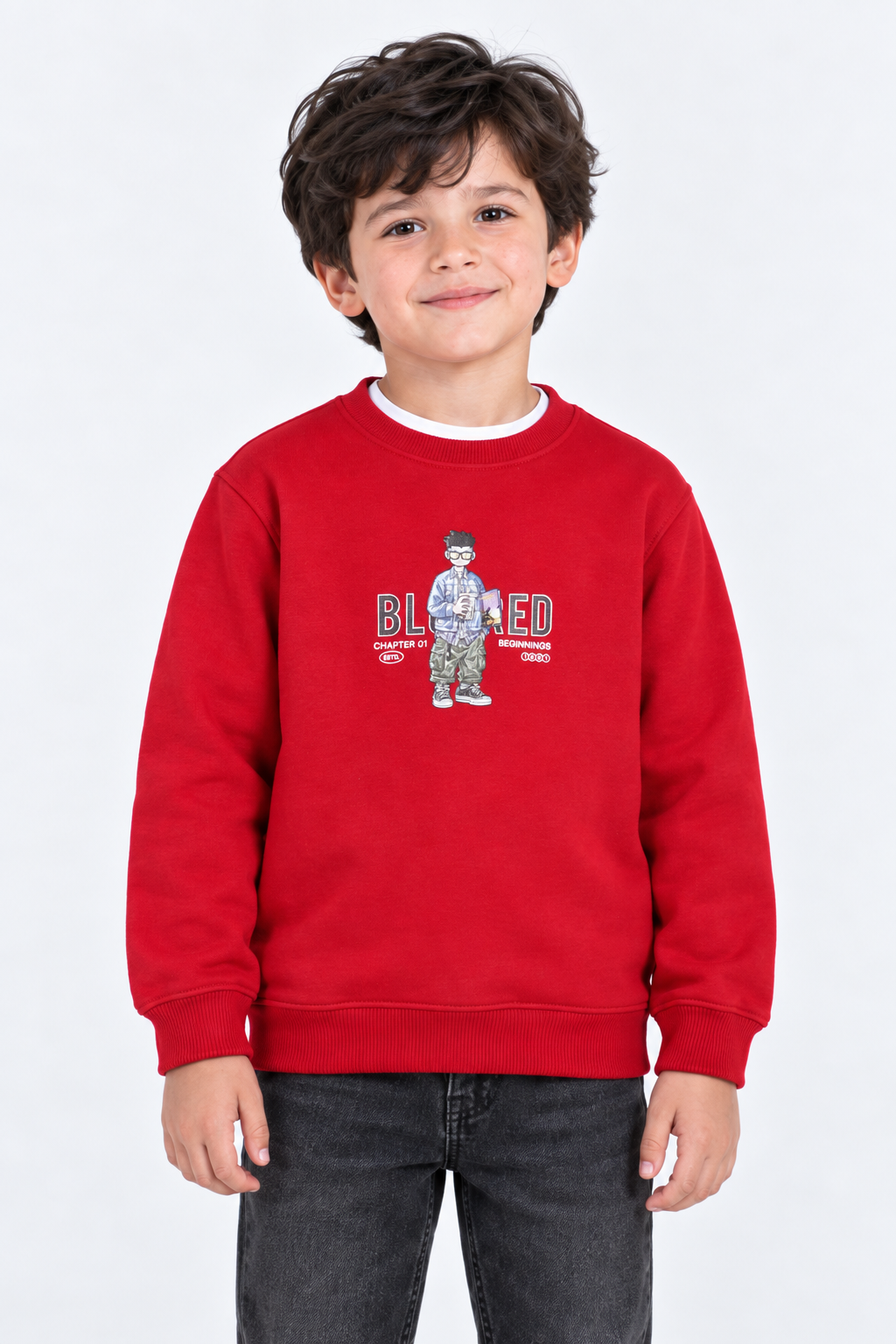 Junior Boys Brick Cotton Brushed Fleece Graphic Sweatshirt – Regular Fit