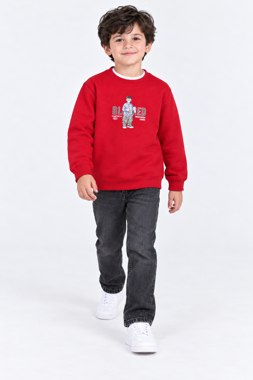 Junior Boys Brick Cotton Brushed Fleece Graphic Sweatshirt – Regular Fit