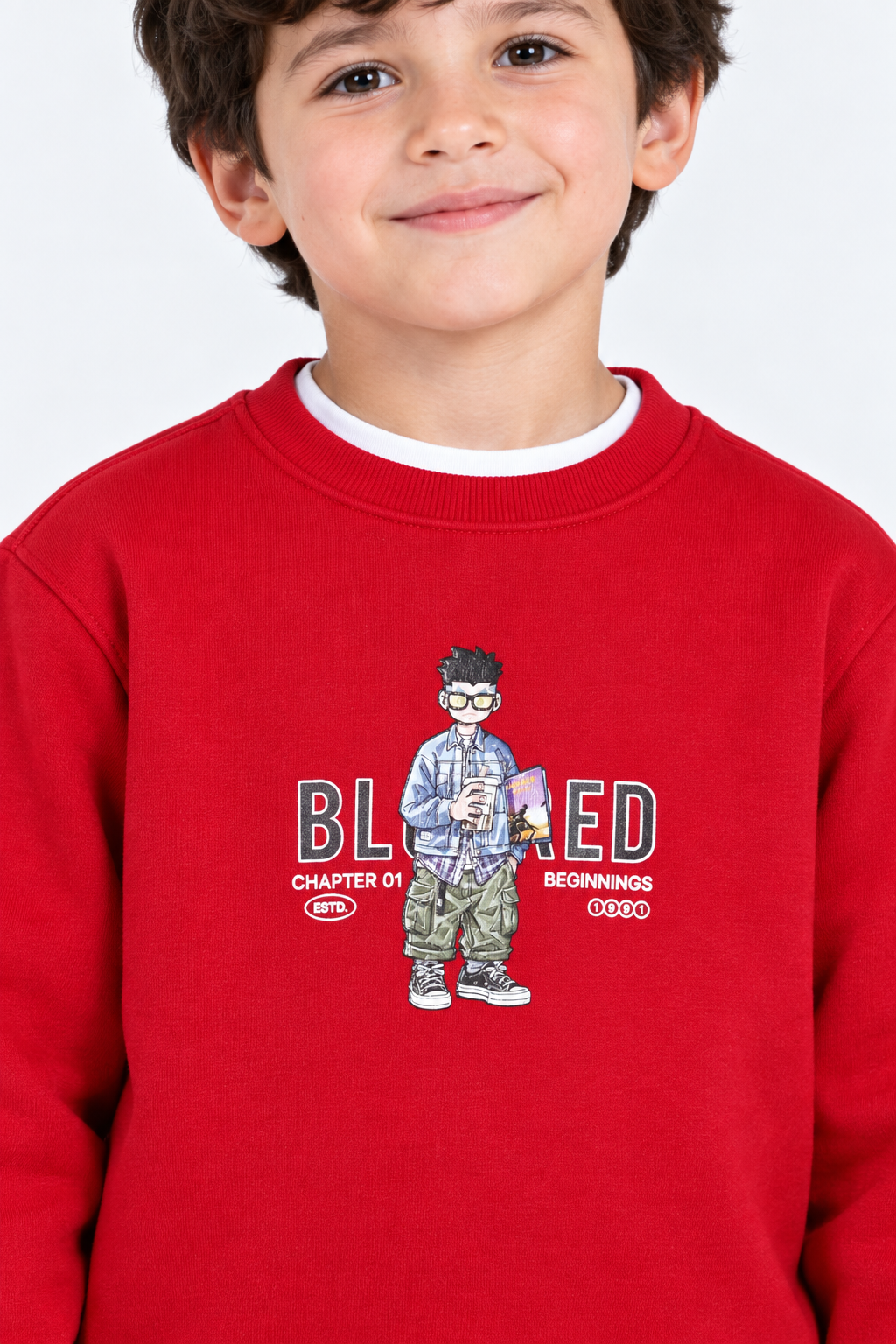 Junior Boys Brick Cotton Brushed Fleece Graphic Sweatshirt – Regular Fit