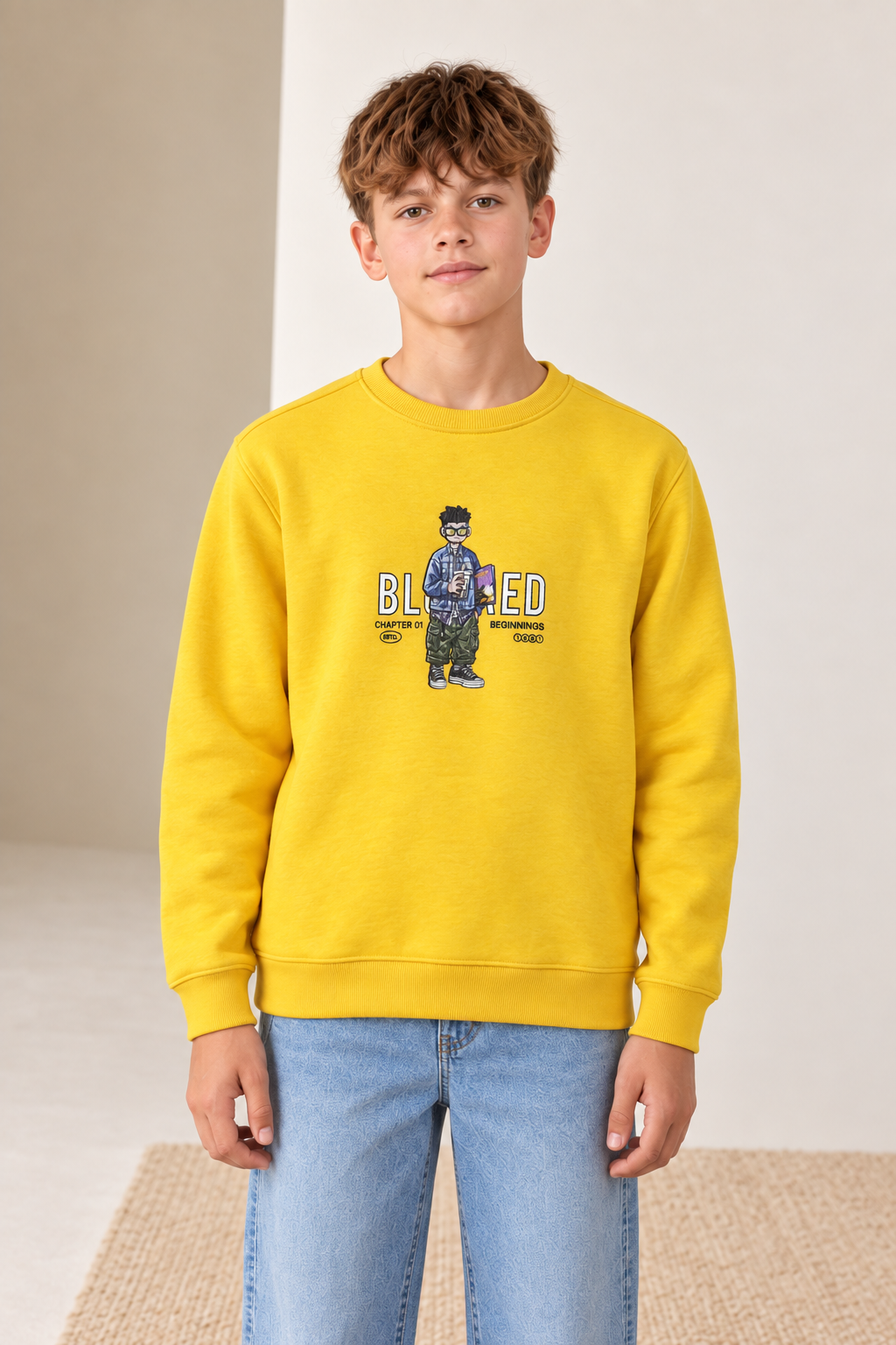 Junior Boys Regular Fit Graphic Sweatshirt - Sunbeam Yellow   Short Description