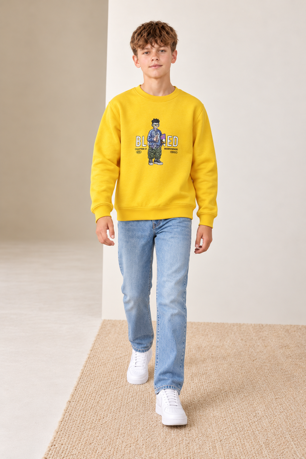 Junior Boys Regular Fit Graphic Sweatshirt - Sunbeam Yellow   Short Description