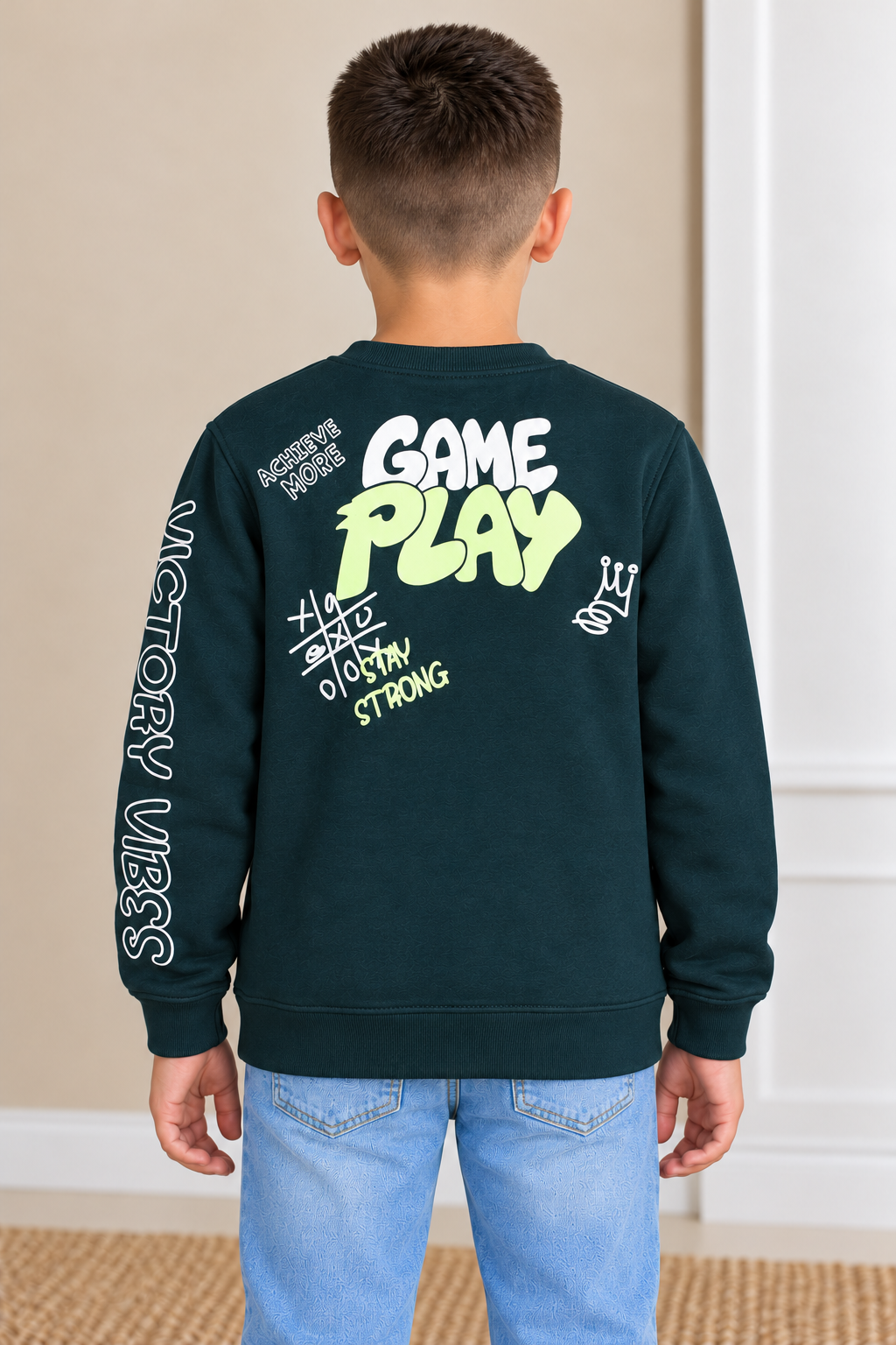 Junior Boy Knitted Brushed Cotton Pacific Sweatshirt with "Game Play" Graphic Print