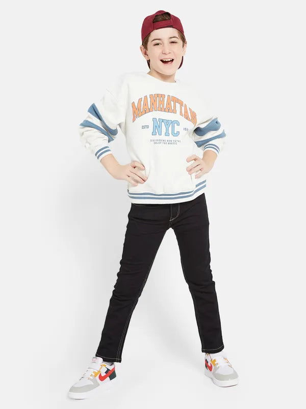 Octave Boys White Printed Sweatshirt