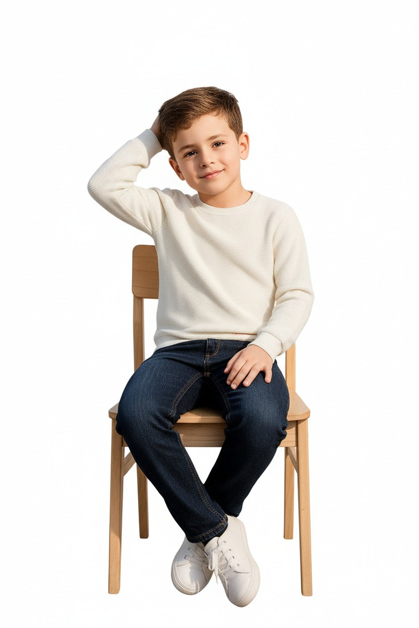 Boys Round Neck Solid Sweatshirt