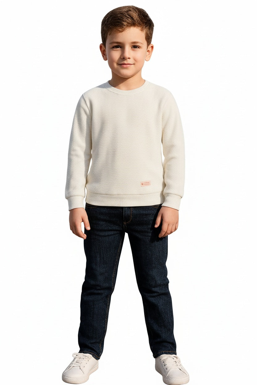 Boys Round Neck Solid Sweatshirt