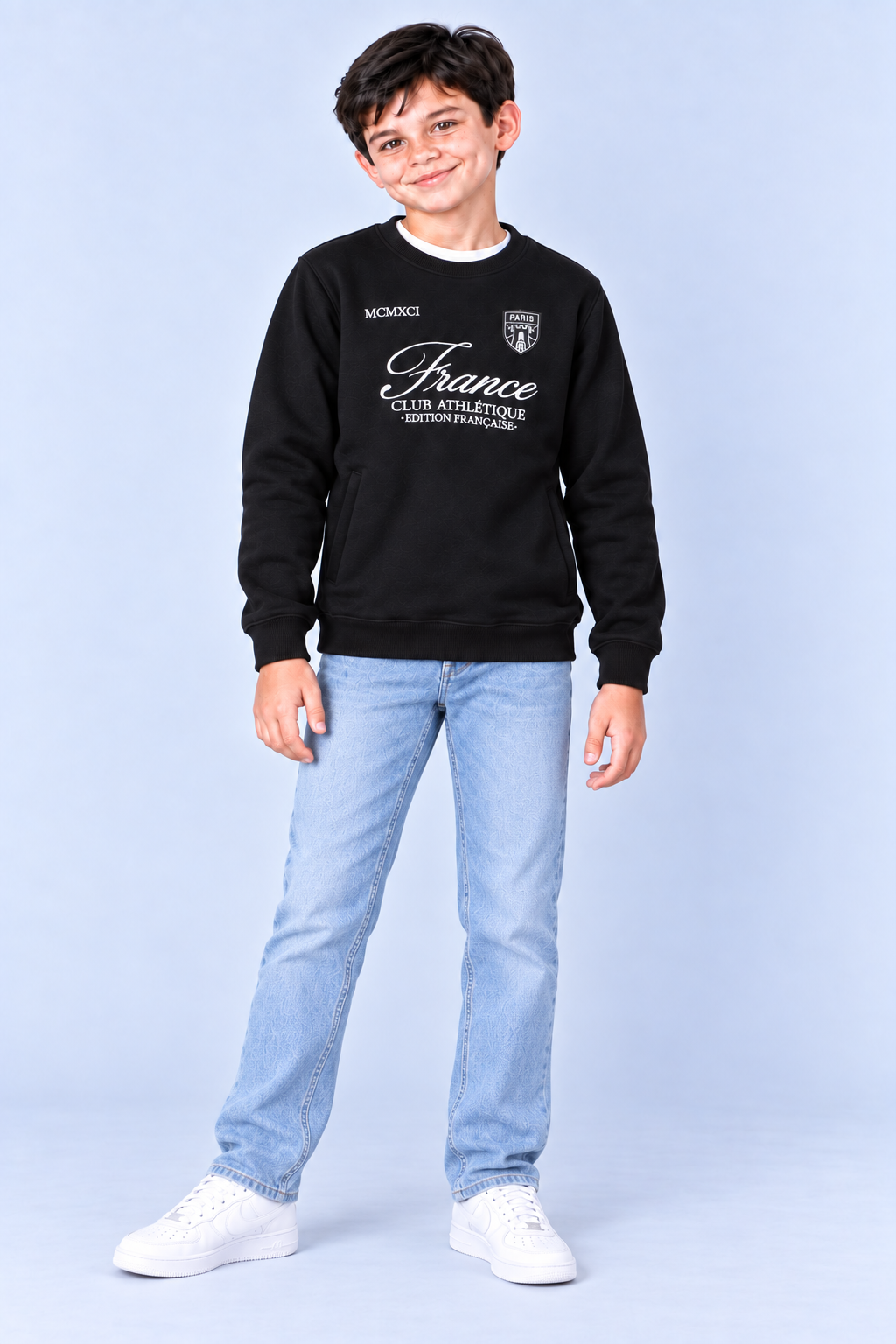 Junior Boys Black Graphic Sweatshirt – Cotton Brushed Fleece Regular Fit Crew Neck