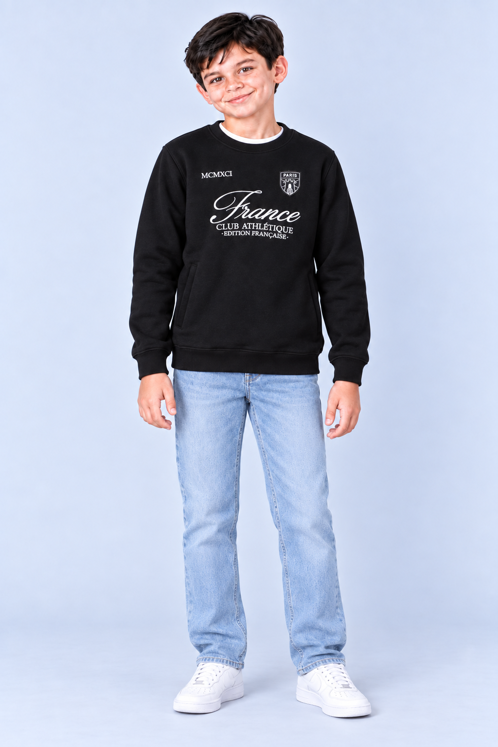 Junior Boys Black Graphic Sweatshirt – Cotton Brushed Fleece Regular Fit Crew Neck