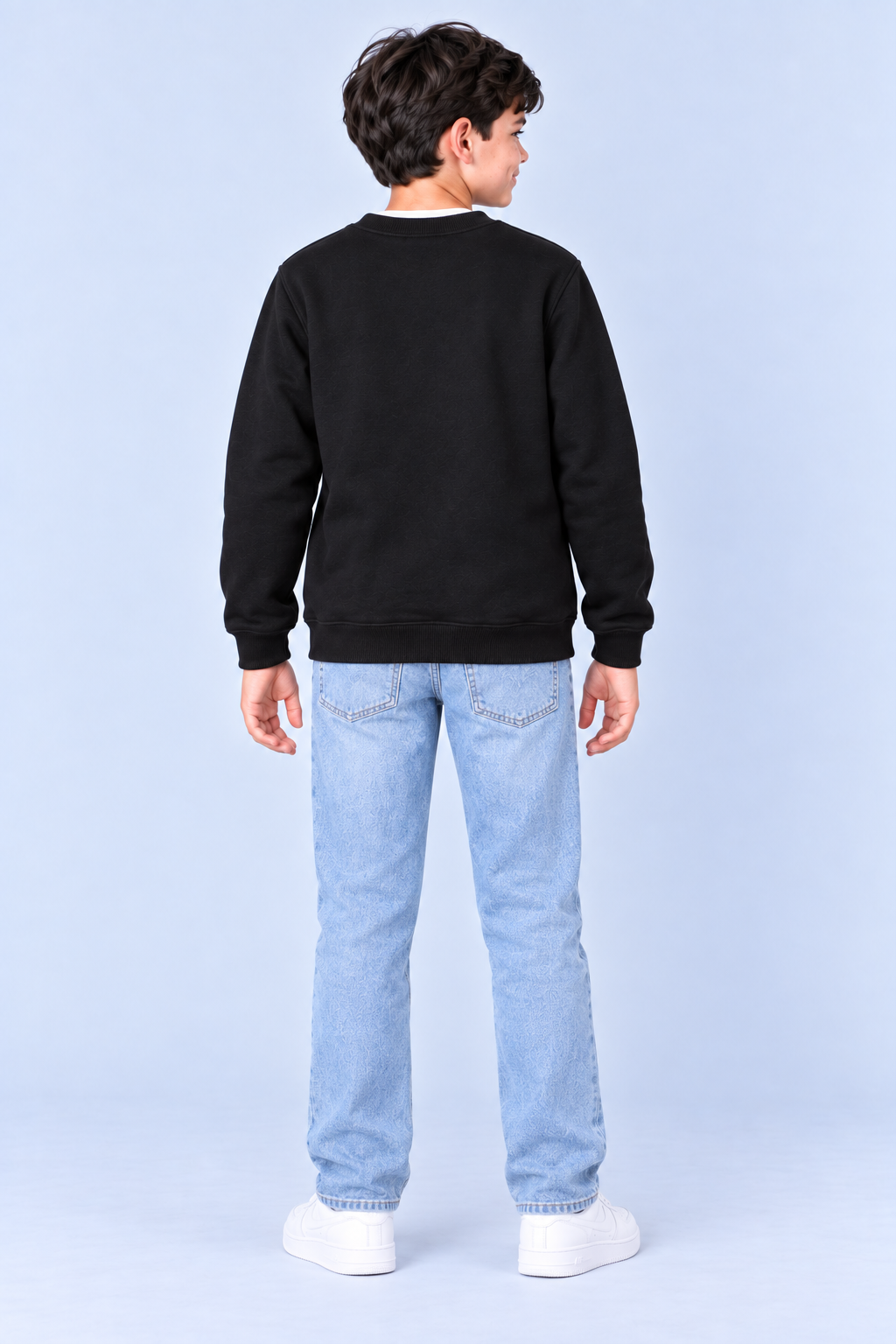 Junior Boys Black Graphic Sweatshirt – Cotton Brushed Fleece Regular Fit Crew Neck