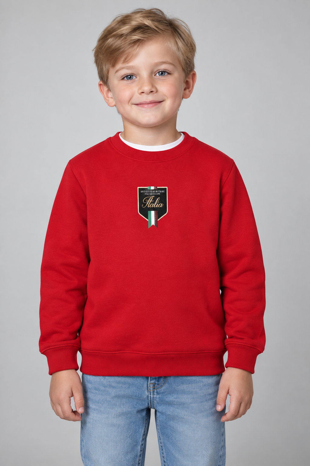Junior Boys Brick Red Graphic Sweatshirt – Cotton Brushed Fleece Regular Fit Crew Neck