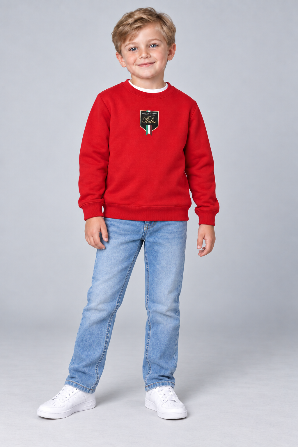 Junior Boys Brick Red Graphic Sweatshirt – Cotton Brushed Fleece Regular Fit Crew Neck