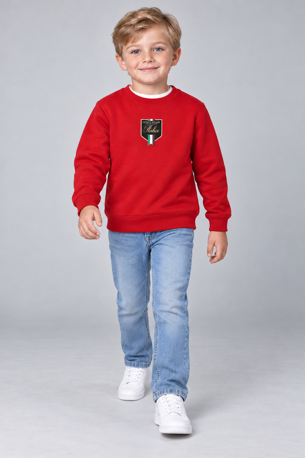 Junior Boys Brick Red Graphic Sweatshirt – Cotton Brushed Fleece Regular Fit Crew Neck