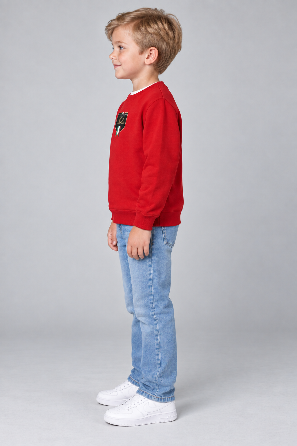Junior Boys Brick Red Graphic Sweatshirt – Cotton Brushed Fleece Regular Fit Crew Neck