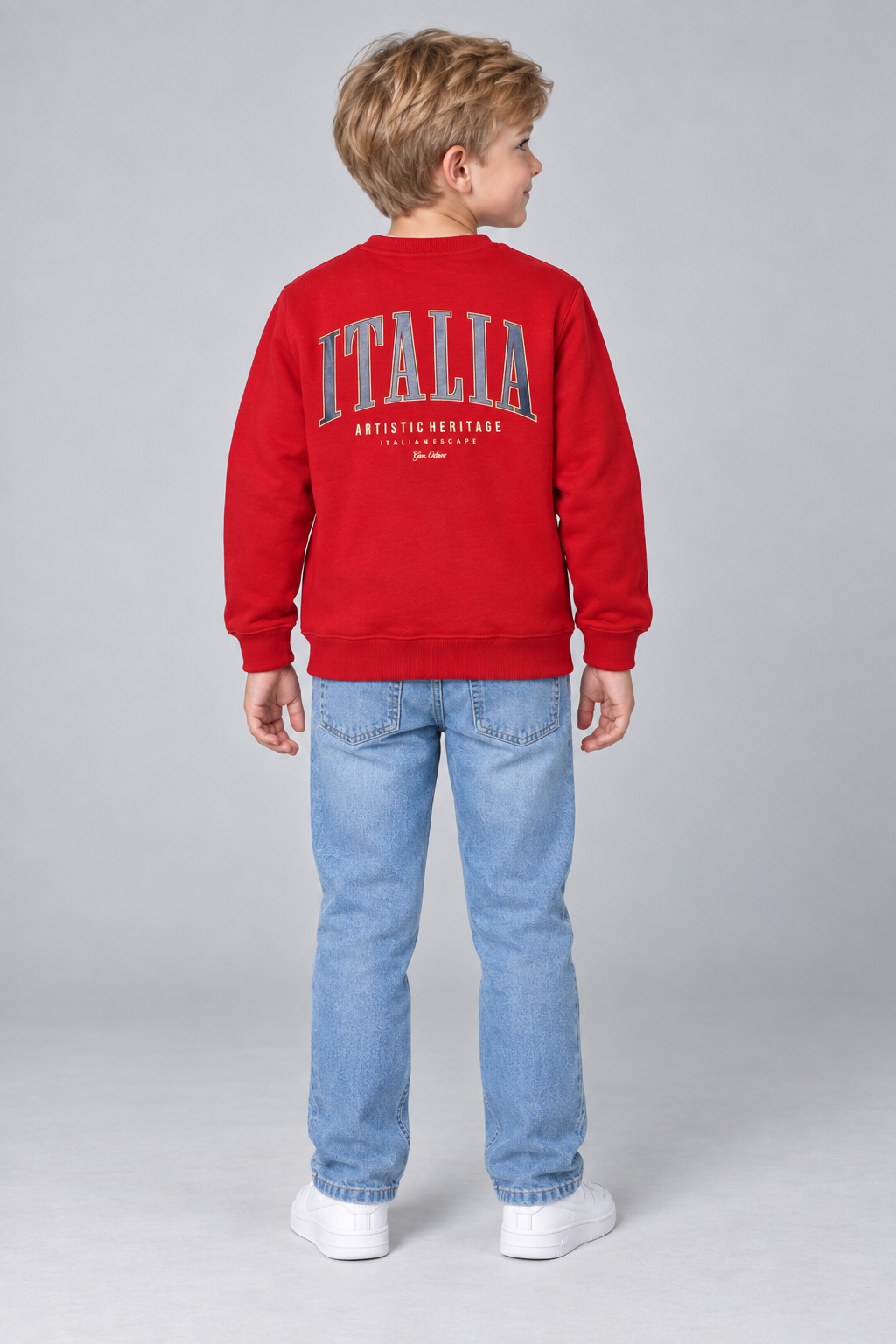 Junior Boys Brick Red Graphic Sweatshirt – Cotton Brushed Fleece Regular Fit Crew Neck