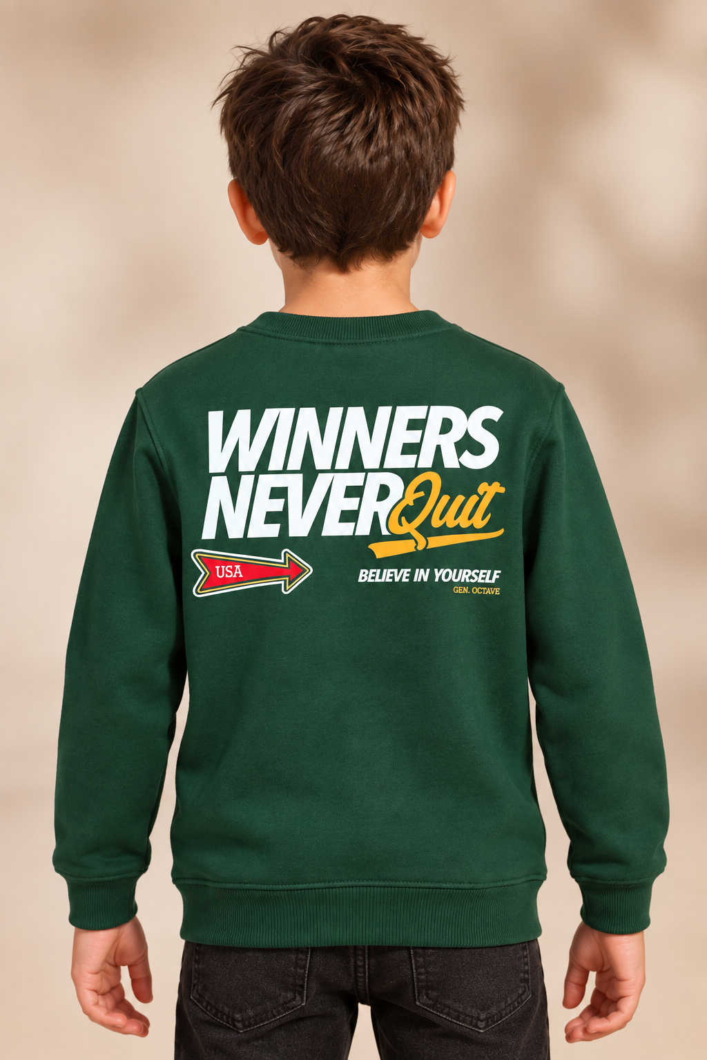 Junior Boys Hunter Green Graphic Sweatshirt – Cotton Brushed Fleece Regular Fit Crew Neck