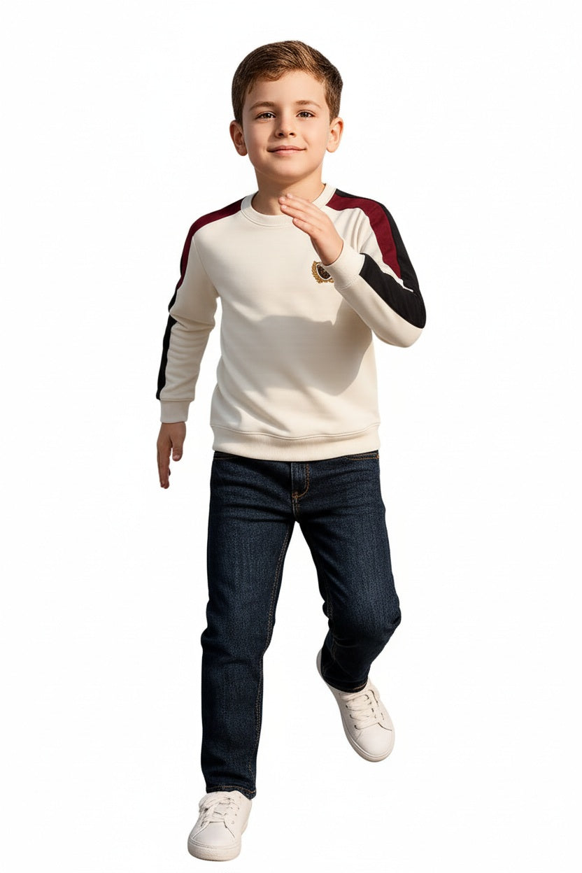 Boys Round Neck Colourblocked Sweatshirt